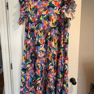 Girls' Multicolor Ruffle Sleeve Dress